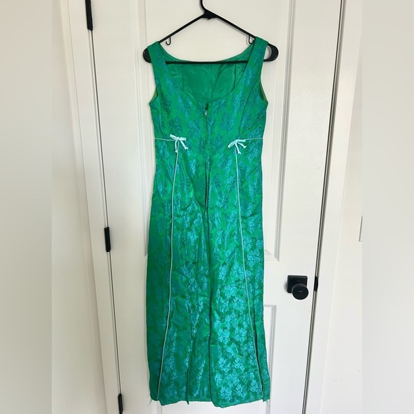Vintage Kay Selig Elegant Printed Green Sleeveless Dress - Picture 3 of 5